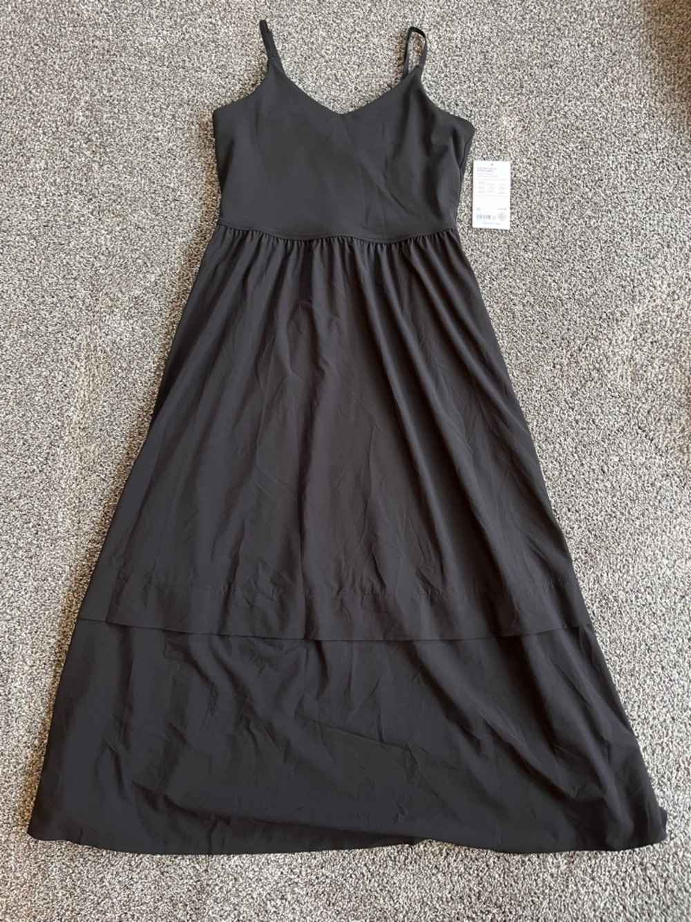 Athleta Black V-Neck Spaghetti Strap Maxi Dress with Gathered Waist